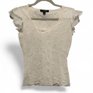 Y2K Karen Kane White Floral Embroidered Cap Sleeve Blouse